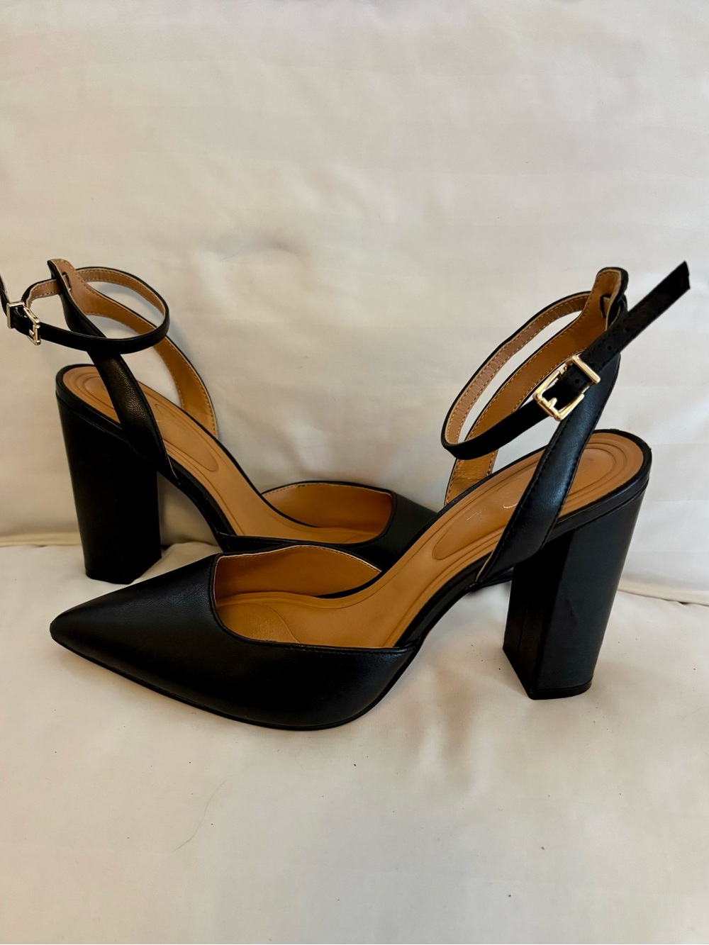 Jessica Simpson Nazela Black Ankle-Strap Pointed Toe Block Heel Pumps